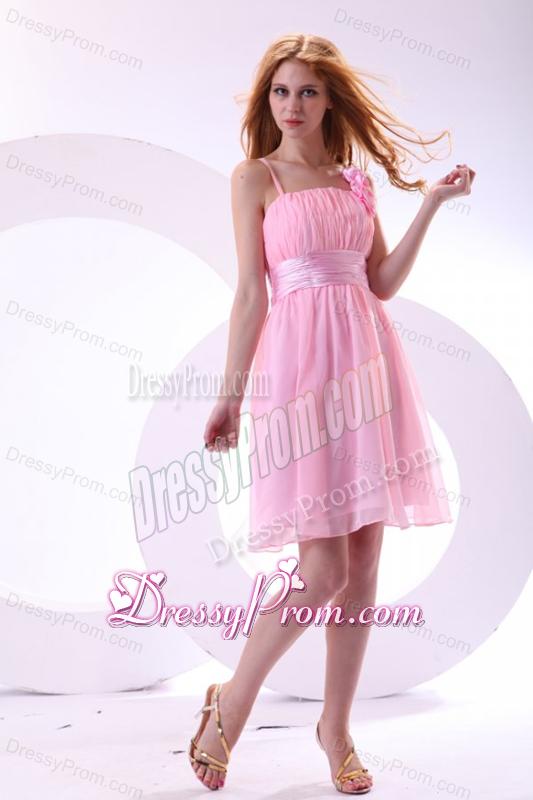 Pretty A-line Straps Knee-length Chiffon Sashes Pink 2014 Prom Dress
