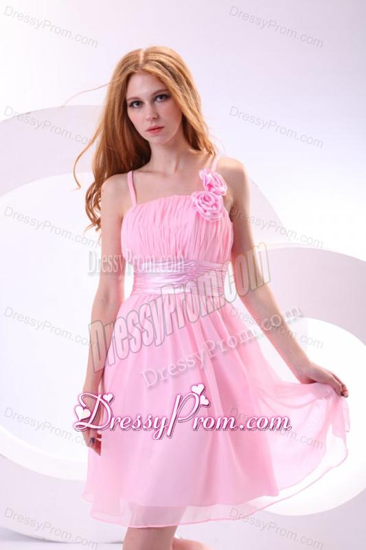 Pretty A-line Straps Knee-length Chiffon Sashes Pink 2014 Prom Dress