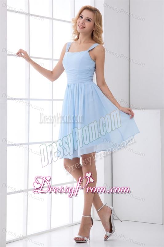Simple Empire Straps Knee-length Chiffon Baby Blue Prom Dress