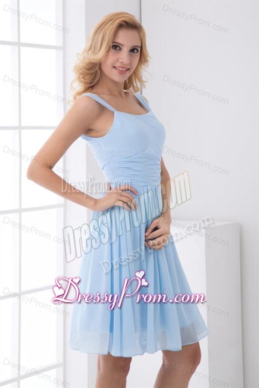 Simple Empire Straps Knee-length Chiffon Baby Blue Prom Dress