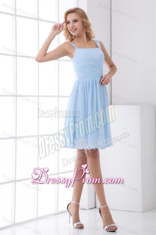 Simple Empire Straps Knee-length Chiffon Baby Blue Prom Dress