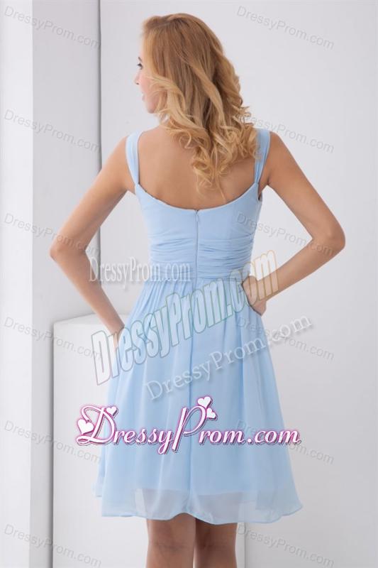 Simple Empire Straps Knee-length Chiffon Baby Blue Prom Dress