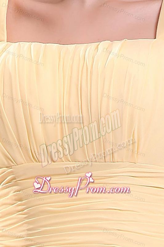 Simple Yellow Bridesmaid Dress with A-line Straps Tea-length