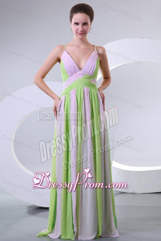 Spaghetti Straps Empire Multi-color Chiffon Prom Dress with Ruche