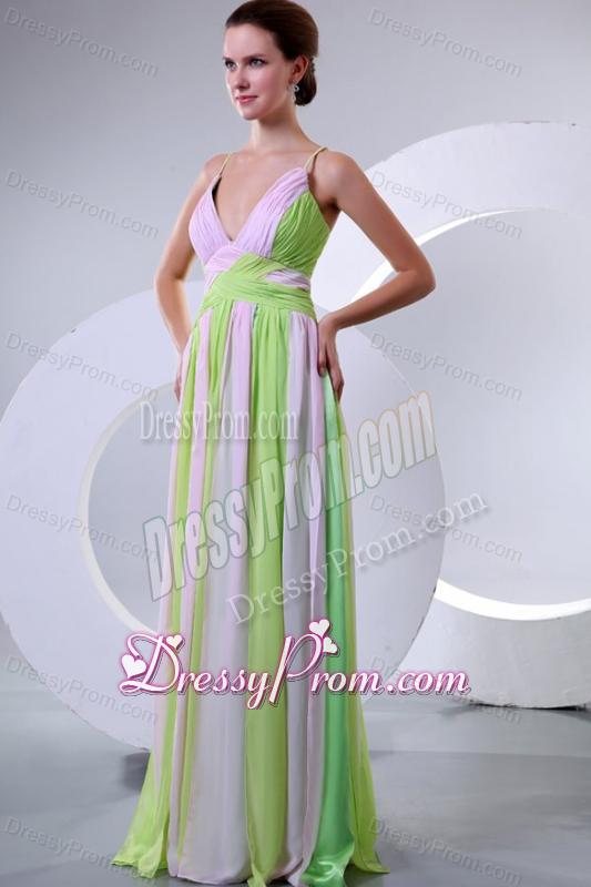 Spaghetti Straps Empire Multi-color Chiffon Prom Dress with Ruche