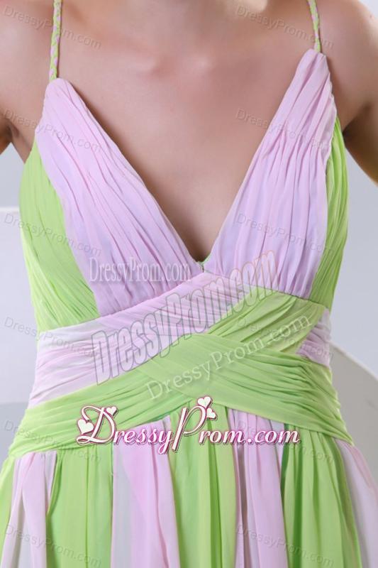 Spaghetti Straps Empire Multi-color Chiffon Prom Dress with Ruche