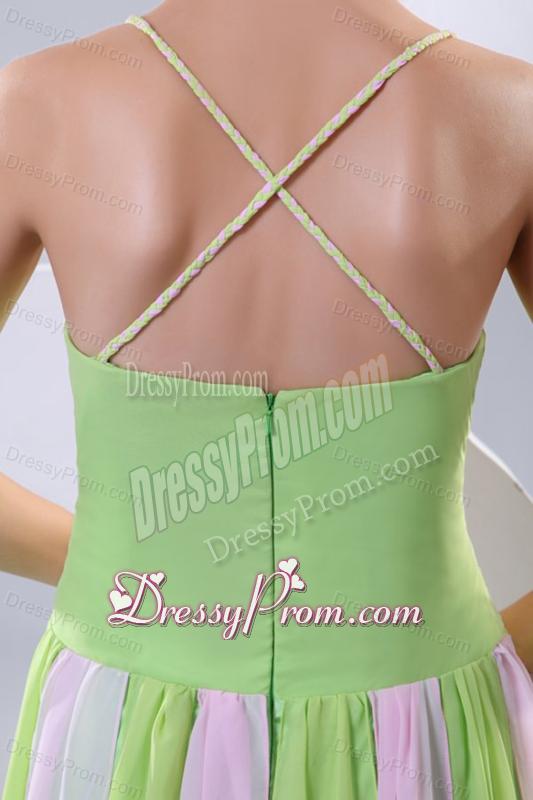 Spaghetti Straps Empire Multi-color Chiffon Prom Dress with Ruche