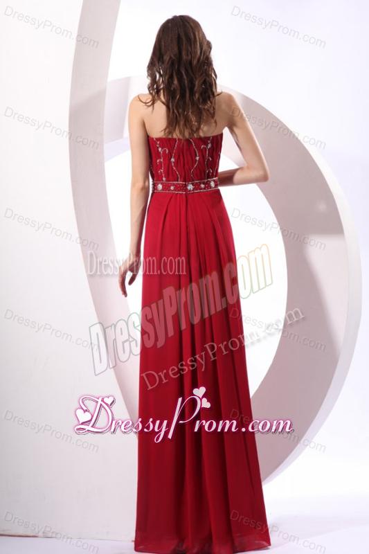 Strapless Beaded Decorate Floor-length Wine Red Prom Dress