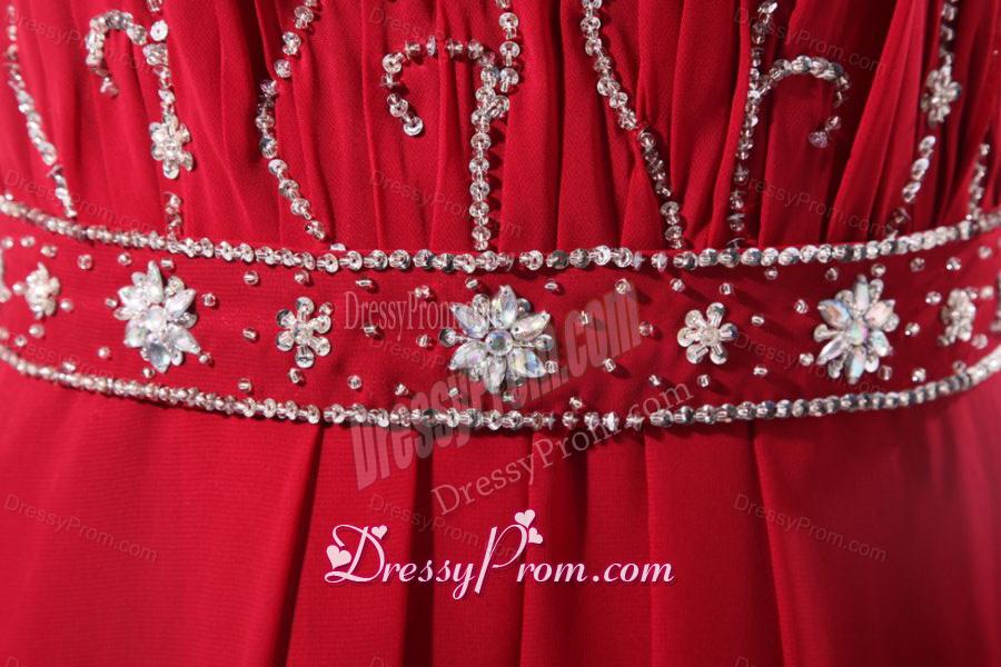 Strapless Beaded Decorate Floor-length Wine Red Prom Dress