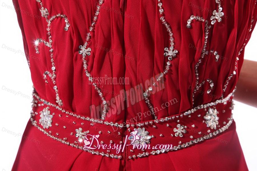 Strapless Beaded Decorate Floor-length Wine Red Prom Dress