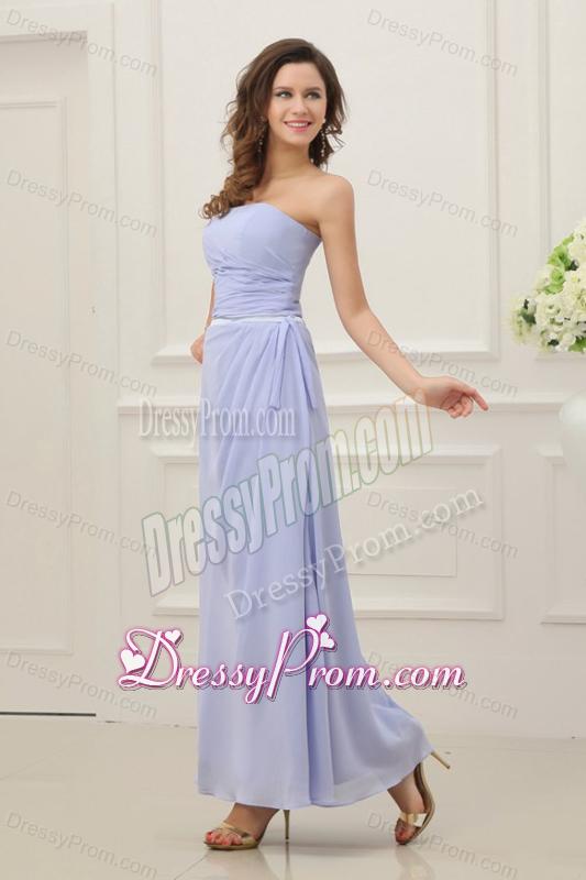 Strapless Empire Chiffon Ankle-length Prom Dress with Ruche
