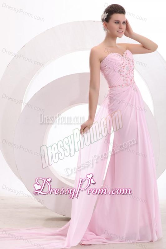 Sweetheart Empire Beaded Decorate Watteau Train Prom Dress in Baby Pink