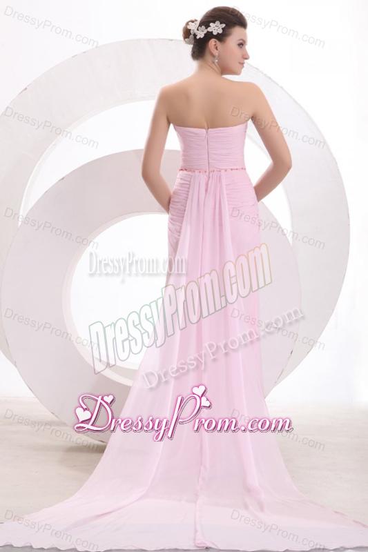 Sweetheart Empire Beaded Decorate Watteau Train Prom Dress in Baby Pink