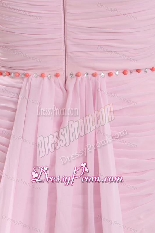 Sweetheart Empire Beaded Decorate Watteau Train Prom Dress in Baby Pink