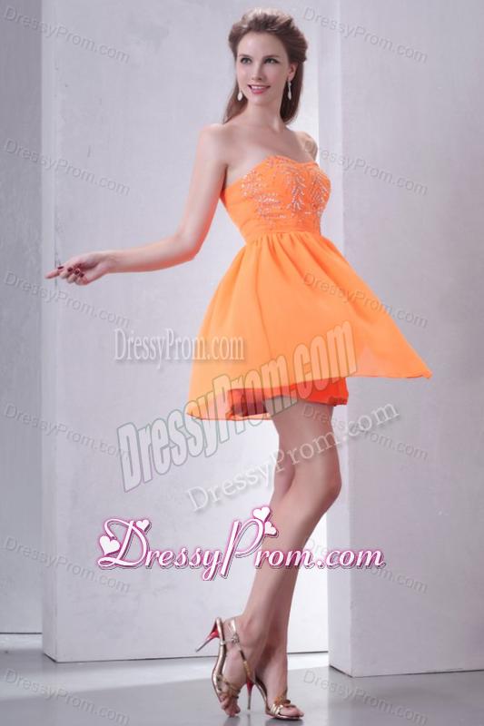Sweetheart Empire Mini-length Beaded Decorate Prom Dress in Orange