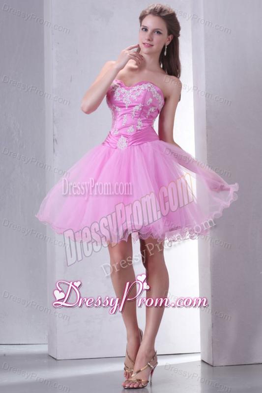 Sweetheart Rose Pink Short Organza Mini-length Prom Dress with Appliques