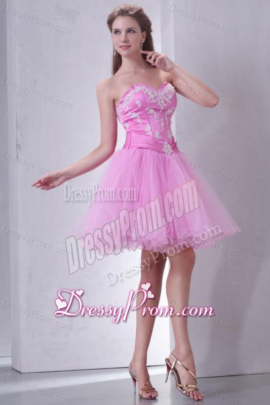 Sweetheart Rose Pink Short Organza Mini-length Prom Dress with Appliques