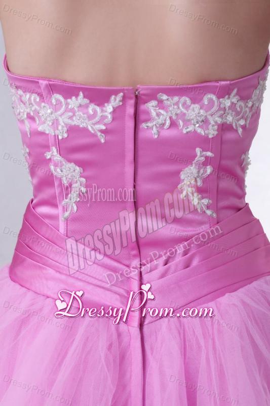 Sweetheart Rose Pink Short Organza Mini-length Prom Dress with Appliques