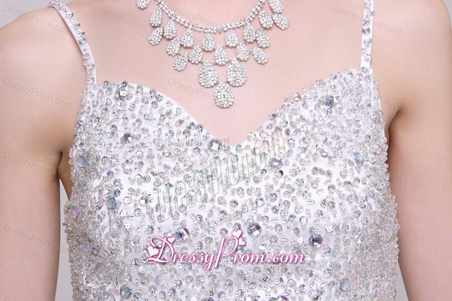 Champagne Spaghetti Straps Empire Chiffon Beaded Decorate Prom Dress