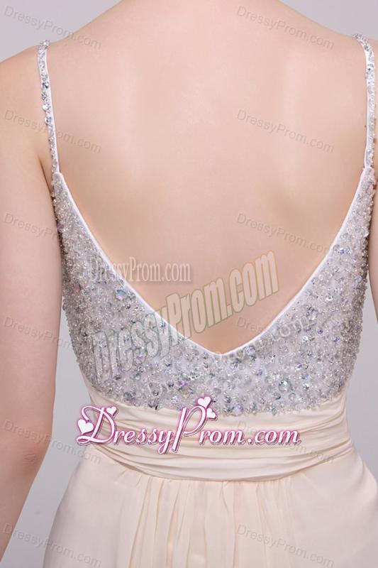 Champagne Spaghetti Straps Empire Chiffon Beaded Decorate Prom Dress