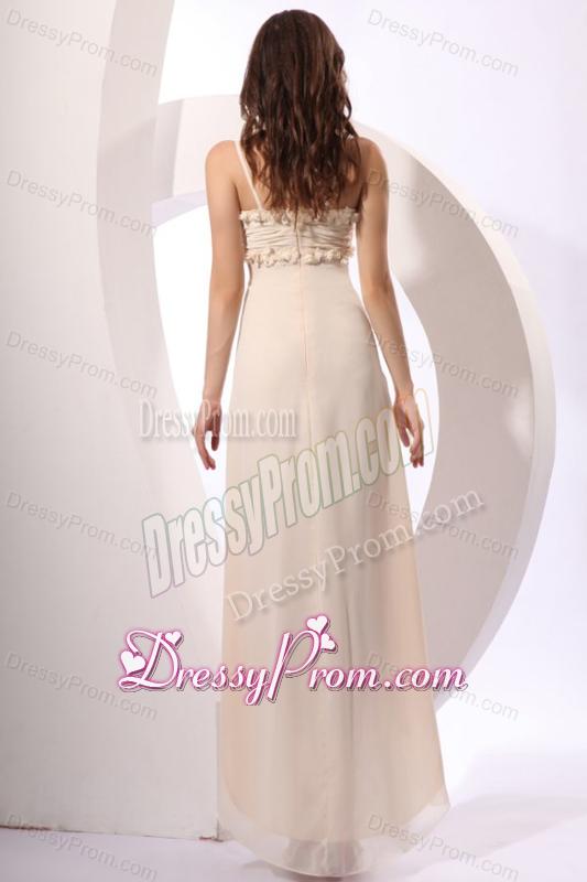 Champagne Straps High-low Empire Chiffon Hand Made Flowers Prom Dress