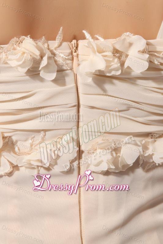 Champagne Straps High-low Empire Chiffon Hand Made Flowers Prom Dress
