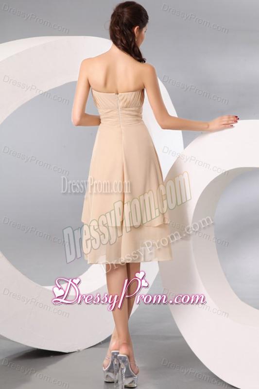 Champagne Sweetheart Knee-length Chiffon Prom Dress with Ruche