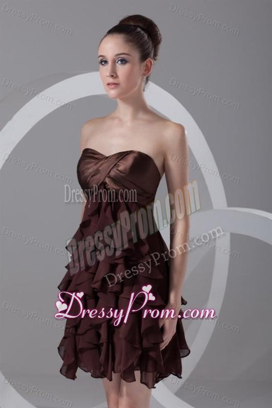 Cheap A-line Sweetheart Mini-length Chiffon Brown Prom Dress