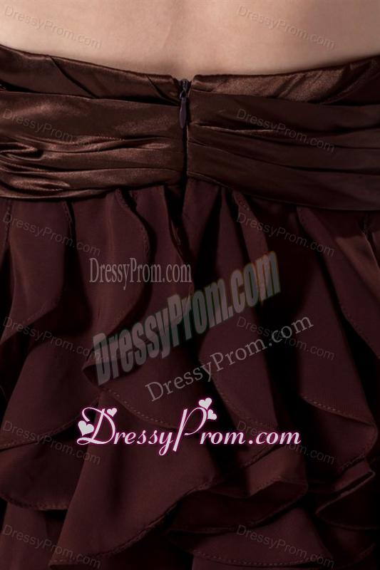 Cheap A-line Sweetheart Mini-length Chiffon Brown Prom Dress
