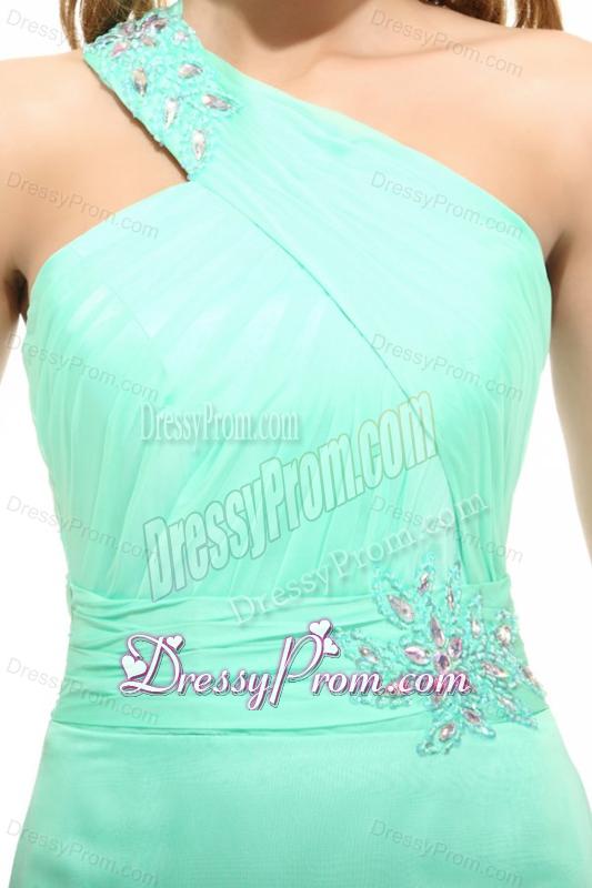 Column Apple Green High Slit One Shoulder Chiffon Beading Prom Dress