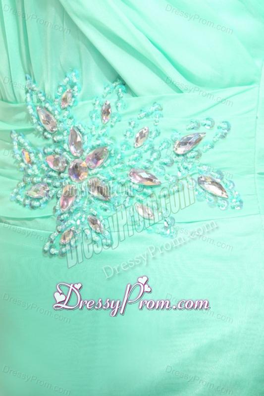 Column Apple Green High Slit One Shoulder Chiffon Beading Prom Dress