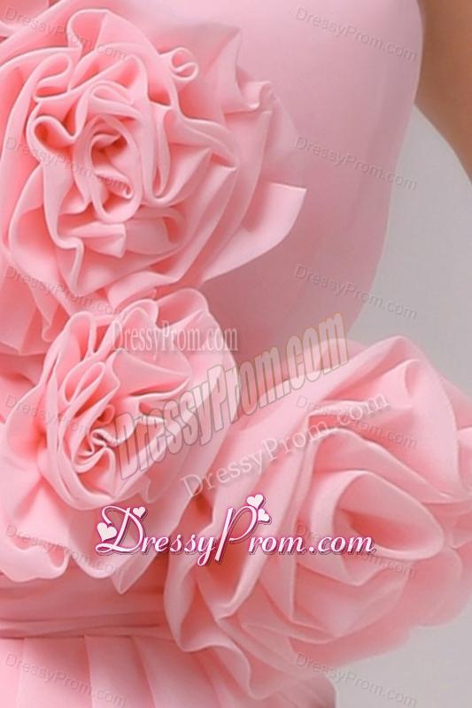 Column Hand Made Flowers Baby Pink Strapless Prom Dress
