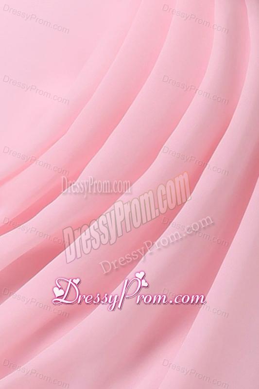 Column Hand Made Flowers Baby Pink Strapless Prom Dress