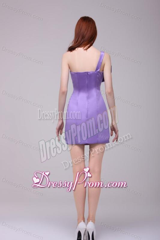 Column Lavender Strapless Bows Mini-length Prom Dress