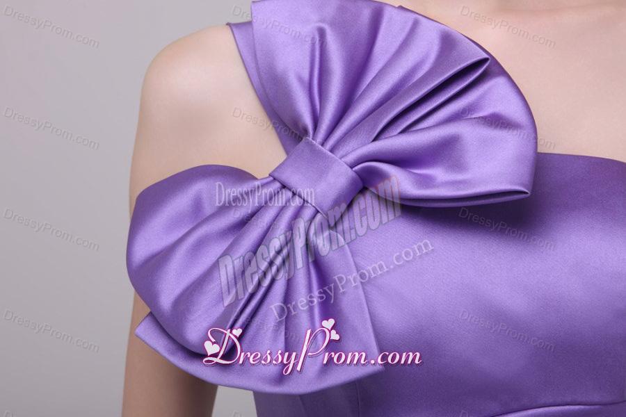 Column Lavender Strapless Bows Mini-length Prom Dress