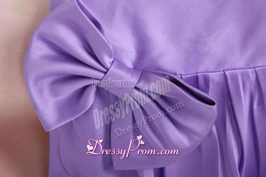 Column Lavender Strapless Bows Mini-length Prom Dress