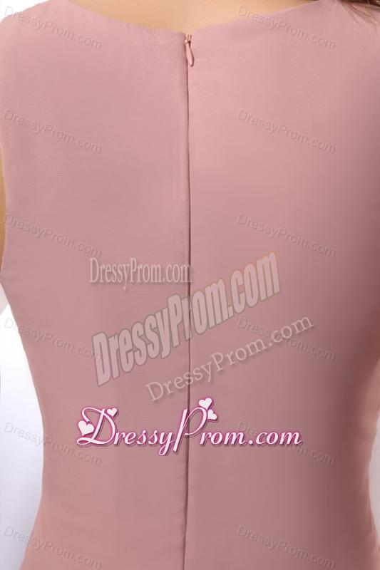 Column Square Long Ruching Pink Chiffon Floor-length Prom Dress