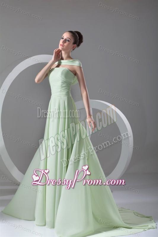 Elegant Empire Strapless Green Court Train Ruching Prom Dress