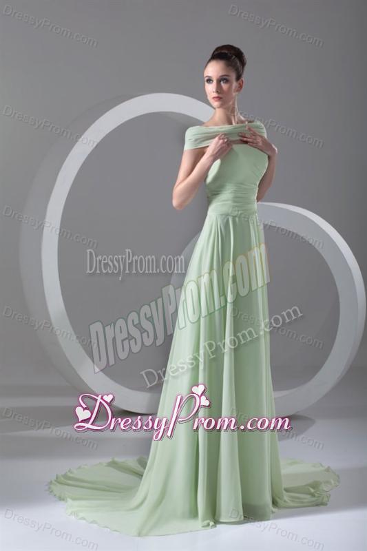 Elegant Empire Strapless Green Court Train Ruching Prom Dress