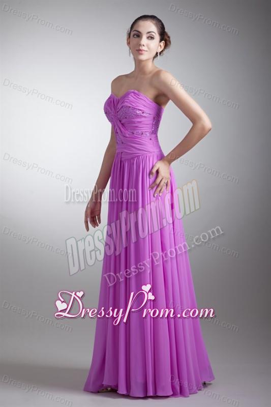 Elegant Empire Sweetheart Floor-length Lilac Beading Chiffon Prom Dress