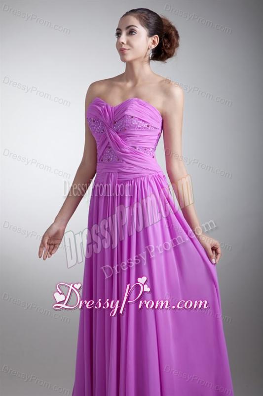 Elegant Empire Sweetheart Floor-length Lilac Beading Chiffon Prom Dress