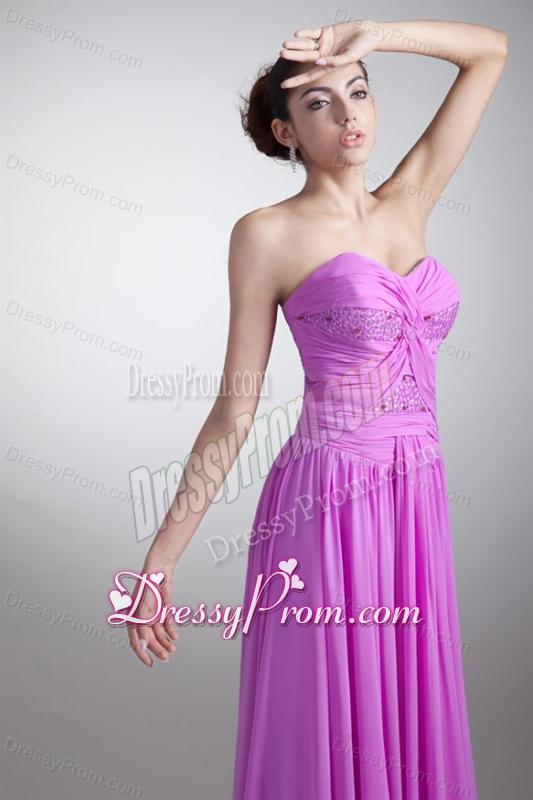Elegant Empire Sweetheart Floor-length Lilac Beading Chiffon Prom Dress