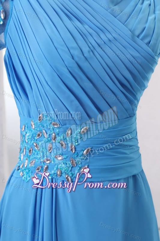 Empire Scoop Appliques with Beading 3/4 Sleeves Teal Prom Dress