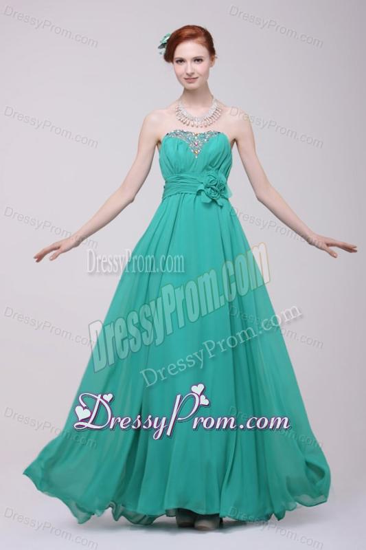 Green Chiffon Empire Beading and Flower Prom Dress for 2014 Spring