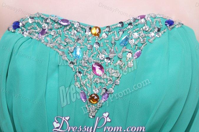 Green Chiffon Empire Beading and Flower Prom Dress for 2014 Spring