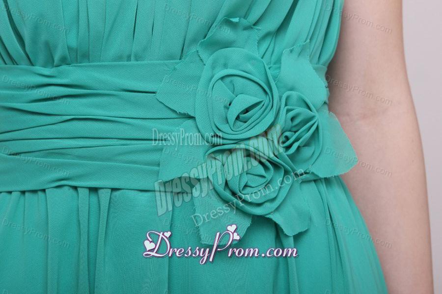 Green Chiffon Empire Beading and Flower Prom Dress for 2014 Spring