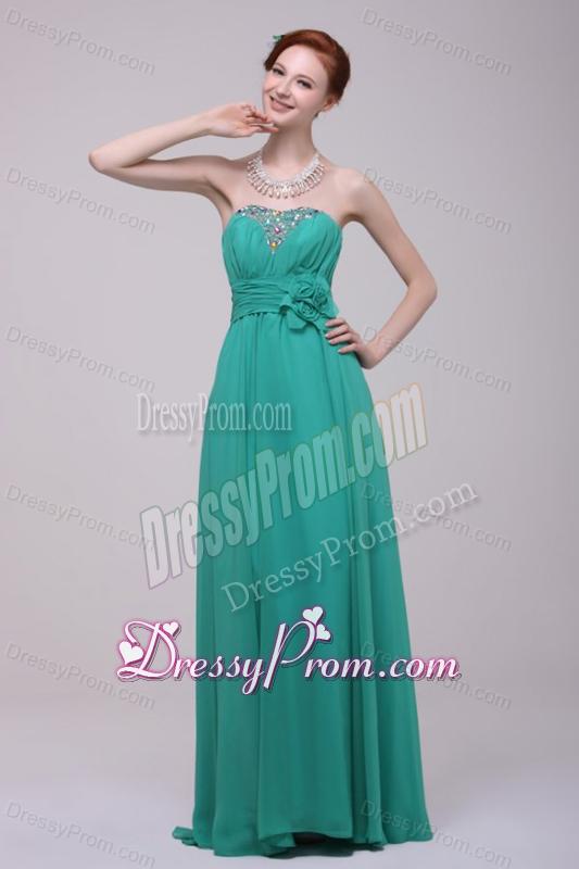 Green Chiffon Empire Beading and Flower Prom Dress for 2014 Spring