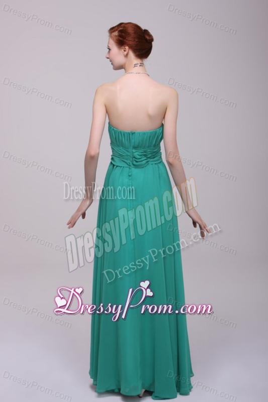 Green Chiffon Empire Beading and Flower Prom Dress for 2014 Spring