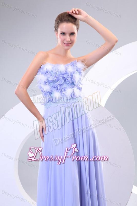 Lavender Strapless Empire Appliques and Laciness Watteau Train Prom Dress