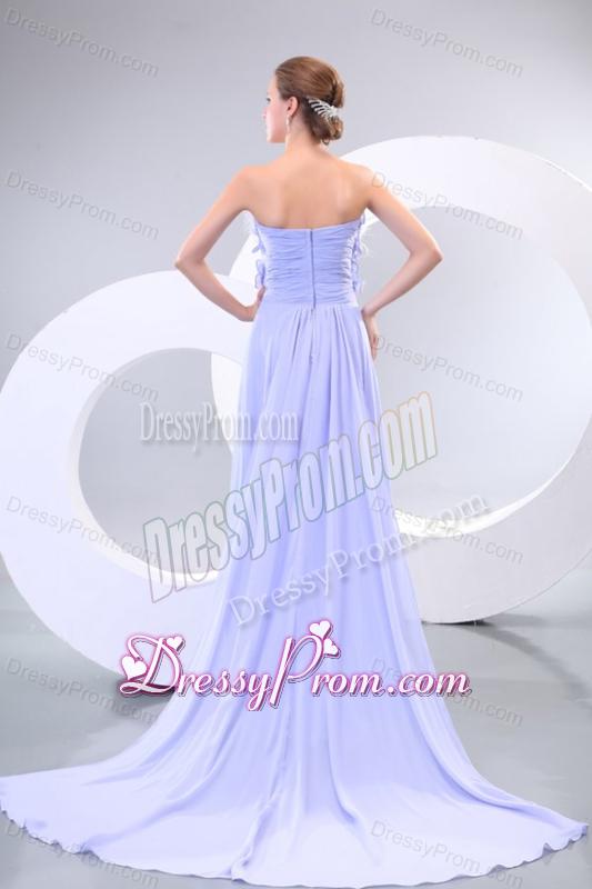 Lavender Strapless Empire Appliques and Laciness Watteau Train Prom Dress